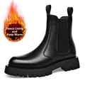 Botas Chelsea para hombre en cuero negro con suela de tacos gruesa y forro polar cálido - Forro de Lana