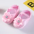 Close-up of pink baby princess shoes with soft soles and floral rhinestone detail. - Size 11 / Rhinestone Flower Pink (GZ809)