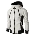 Detailed front view of men's two-tone hooded sweatshirt with high windproof collar - White