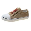 Comfortable women's khaki canvas flat loafers featuring a colorful striped elastic band - 35 / Apricot