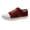 Stylish burgundy women's canvas loafers featuring striped elastic band and white toe cap. - 35 / Burgundy