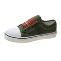 Casual army green canvas loafers with colorful striped elastic strap and white toe cap - 35 / Army Green