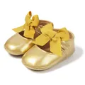 Zapatos de princesa dorados para bebé con lazo amarillo grande y suela antideslizante - Dorado