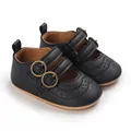Black baby Mary Jane shoes with double buckles and soft soles for infants and toddlers - Inner Length 11cm / With Prong / Black
