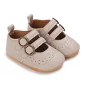 Beige soft sole baby princess shoes with double buckle straps for 0-12 months - Papaya