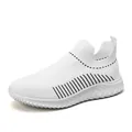 Breathable white fly-weave slip-on sports sneakers for men with lightweight design - 39 / White Black