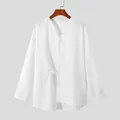 Minimalistisch wit herenoverhemd met lange mouwen en uniek asymmetrisch zoomontwerp - Wit