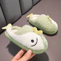 Pantofole in peluche a forma di pesce per bambini, calde scarpe invernali verdi. - Verde mela