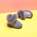 Toddler girl's grey glitter snow boots featuring plush faux fur trim and soft soles - Gray
