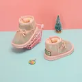Sparkly pink baby girls snow boots with rhinestone bow and soft fur lining - Rhinestone Pink
