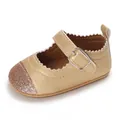 Golden baby girl walking shoes with glitter toe and buckle strap detail - Gold