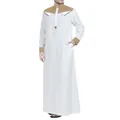 Túnica tradicional blanca para hombre con canesú y puños en contraste color camello. - Caqui / S