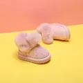 Pink glittery baby snow boots with fluffy faux fur trim and soft non-slip soles - Pink Rabbit Fur