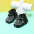 Black girls' snow boots with sparkling pearl rhinestones and plush warm lining. - Pearl Black