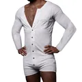 Detalle de mono ajustado de manga larga para hombre en color blanco tipo henley - Blanco