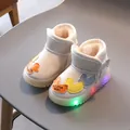 Toddler LED light-up snow boots with warm plush lining and cute colorful duck design - Size 30 (Inner Length 18cm) / Beige