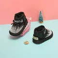 Cozy baby girls' black winter snow boots with sparkly rhinestone patterns and bow - Rhinestone Black