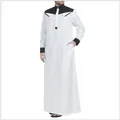 Túnica tradicional de hombre, manga larga, diseño elegante en blanco y negro, suelta - S / Bata / Blanco (Negro Patchwork)
