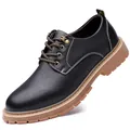 Scarpa casual da uomo in pelle nera con suola spessa in gomma marrone e lacci robusti - 38 / Nero (F1868)