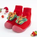 Calzini da camminata natalizi rossi per neonati con decorazione a pacco regalo. - 18/19 (11.5cm) / Christmas Gift