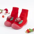Dettaglio delle scarpe calzino neonato rosse natalizie con decoro a fiocco di neve - 18/19 (11.5cm) / Caramelle di Natale