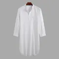 Traditional men's long-sleeve solid white robe shirt with button placket and pocket - M / Robe / White