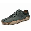 Men's dark green casual leather shoes with knit sock collar and lace-up design - 38 / Green