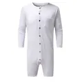 Front view of a white long-sleeved men's jumpsuit romper with button-up and pocket detail - S / Top And Bottom / White