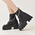 Bottines à plateforme noires de style punk avec chaîne en métal et talon épais robuste - Chaîne Noire