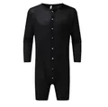 Men's solid black long-sleeve bodysuit with button front and chest pocket design - S / Top And Bottom / Black