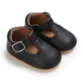Elegante schwarze PU-Leder-Babyschuhe mit Wellenrand und sicherem Schnallenverschluss - Innenlänge 11cm / Schwarz