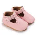 Schicke neugeborene Baby Mädchen rosa PU Leder Kleiderschuhe mit Wellenrand und Schnalle - Innenlänge 11cm / Rosa