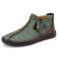 Stivaletti da uomo in pelle verde acqua vintage con cerniera laterale e cuciture a mano. - 38 / Verde militare