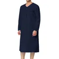 Men's navy blue long sleeve ethnic nightshirt with contrast trim detail - Navy Blue