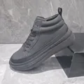 Bottines décontractées montantes en cuir de vachette noir de première qualité pour hommes - Noir