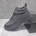 Bottines décontractées en cuir pour hommes avec doublure en polaire chaude en gris foncé - Noir Rembourré