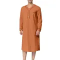 Men's loose orange long-sleeve nightgown with V-neck and pocket detail - S / Robe / Orange