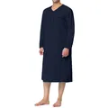 Men's navy blue ethnic style long-length loose nightgown for home wear - S / Robe / Navy Blue
