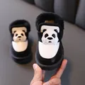 Children's black and white winter snow boots featuring cute 3D panda and fleece lining - Size 24 / Inner Length 14cm / Black