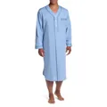 Classic men's blue long-sleeve nightgown with contrast piping and functional chest pocket - S / Robe / Light Blue
