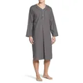 Men's solid grey long sleeve sleep shirt featuring contrast piping and V-neckline detail - S / Robe / Gray