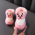Pink and white baby snow boots with geometric panda design and plush fleece lining - Size 24 / Inner Length 14cm / Pink