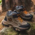 Durable boys winter hiking boots with orange laces and thick faux fur lining in brown - 38 / Brown (Thick Plush Version) (hx833)