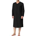 Comfortable men's black long-sleeved nightgown with V-neck design and chest pocket detail - S / Robe / Black