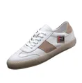 Baskets pour hommes en cuir blanc de qualité avec accents en daim de couleur kaki - 38 / Blanc Abricot