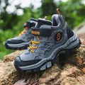 Grey outdoor winter snow boots for boys with warm plush lining and orange accents - 38 / Dark Gray (Regular Plush Version) (hx833)