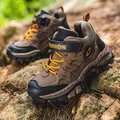 Warme braune Winter-Wanderschuhe für Jungen mit Plüschfutter und orangen Schnürsenkeln. - 38 / Braun (Normal Gefütterte Version) (hx833)