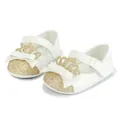 White baby girl princess shoes featuring gold glitter crown and bow detail decoration - White