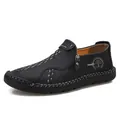 Chaussures de loisirs noires pour hommes en cuir avec fermeture éclair et coutures à la main - 38 / Noir
