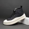 Baskets montantes en cuir véritable noir avec semelle épaisse blanche pour homme - 38 / Doublé Polaire (11396) / Noir